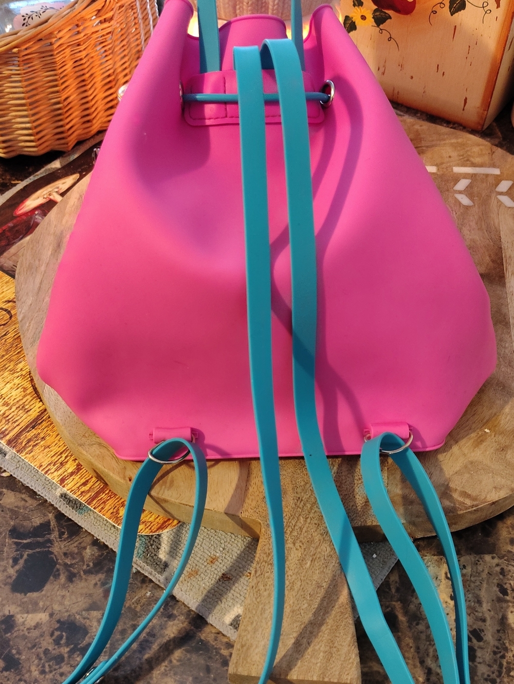 Women's Silicone Pink and Teal Drawstring Backpack